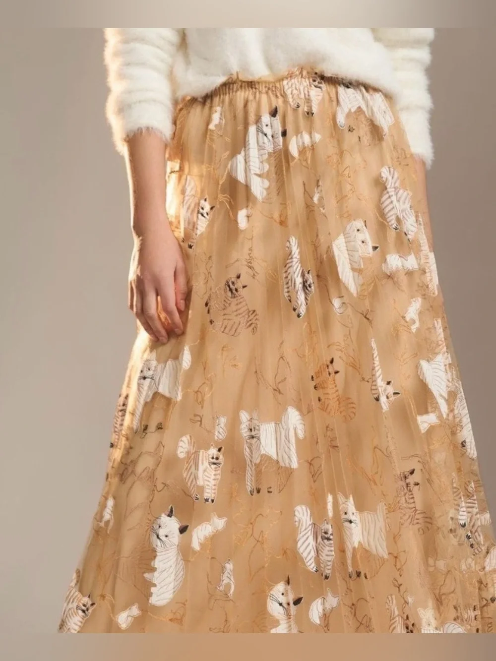 Geisha Designs Appliqué Maxi Skirt Anthropologie Cat Print NWT XL - Picture 2 of 10